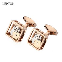 Cuff Links Lepton Steampunk Mens Gear Cufflinks Square Rose Gold Mechanical Gear Cufflinks Mens Shirt Cufflinks Best Gift Q240508