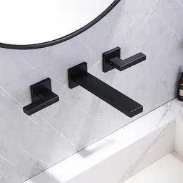 Bathroom Sink Faucets Brushed Gold/Black Wall Mounted Water Mixer Tap Faucet Square Double Handles