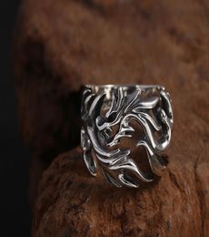 925 Sterling Silver Initial Promise Couple Adjustable Ring Jewelry Men Women Hollow Flame dragon Engagement Ring1483187