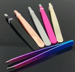 High quality Steel Slanted Tip Eyebrow Tweezers Face Hair Removal Clip Brow Trimmer Makeup Tool Accept Customised logo3549738