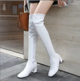 Boots Women Over The Knee Female Zip Sexy Black Long Woman White High Heels Ladies Round Head Party Autumn Shoes
