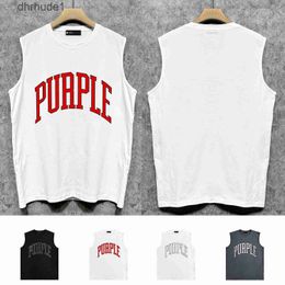 Purple t Shirts Designer for Men Bpur080 Traced Edge Curved Letter Print Vest Sleeveless Breathable Trendy Brand Size S-xxl FURQ