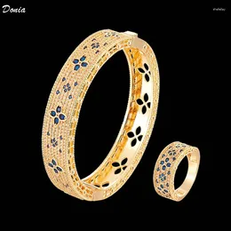 Necklace Earrings Set Donia Jewelry Fashion Classic Hollowed Four-Leaf Flower Titanium Steel Micro-Inlaid Zircon Creative Bracelet Ring