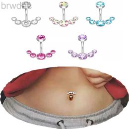 Navel Rings 1Pc 14G Dangle Belly Button Rings For Women Girls 316L Surgical Steel Curved Navel Barbell Crystals Zircon Body Jewelry Piercing d240509