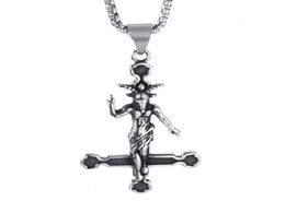 Pendant Necklaces Elfasio Men Stainless Steel Necklace Baphomet Goat Inverted Jewellery Satanic Satan Demon Devil Lucifer8362904