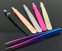High quality Steel Slanted Tip Eyebrow Tweezers Face Hair Removal Clip Brow Trimmer Makeup Tool Accept customized logo2157555