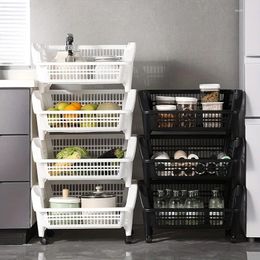 Kitchen Storage Fruit Vegetable Basket Stackable Rolling Cart With Wheels Freestanding Vegetables Utility Mobile Slid