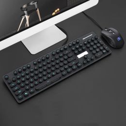 Keyboard Mouse Combos Punk Round Keycap Wired Retro Illuminating Typewriter Keycaps Led Backlit Mtimedia Usb Gaming Keyboards Drop Del Otk1Z