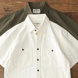 Men's Casual Shirts Vintage Short-sleeved Shirt Coat Summer May Click Double Pocket Army Green Tough Guy Cargo Men