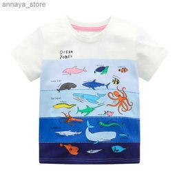 T-shirts Jumping Meters New Arrival Boys Girls T-shirt with fish print hot selling summer short sleeved animal childrens T-shirtL2405