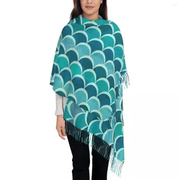 Scarves Mermaid Scarf Women Green Scales Print Wraps With Tassel Winter Luxury 2024 Shawls And Warm Custom Bufanda