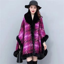 Scarves Open Stitch Long Round Collar Shawl Plaid Poncho Cape Faux Fur Neck Cloak Knitted Winter Warm Mantle Overcoat