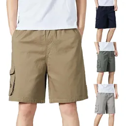 Men's Shorts 2024 Summer Zip Pockets Cargo Men Solid Cotton Drawstring Elastic Waist Casual Short Male Straight Beach