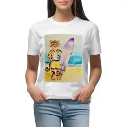 Women's Polos Tiger With Surfboard T-shirt Tees Graphics Short Sleeve Tee Clothes For Women