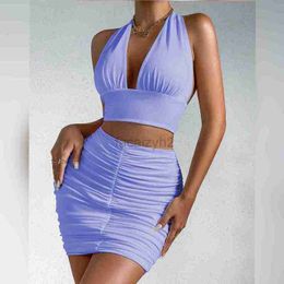 women Two Piece Dress Designer Skirt Women's Neck Hanging Lace Two Piece Set Sexy Open Navel Fold V-Neck Sling Dress Two Piece Sets