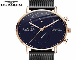 New GUANQIN Mens Watches Top Brand Luxury Chronograph Luminous Hands Clock Men Business Casual Creative Mesh Strap Quartz Watch9993880