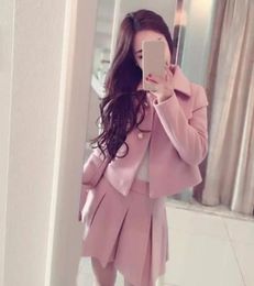 Women039s Two Pants Autumn Winter Women Wool Blends 2 Piece Set Slim Tweed Coat Fashion Short Coat Pleated Mini Skirt8835780