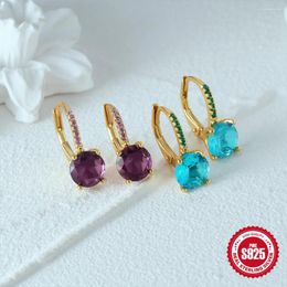 Hoop Earrings Aide 925 Sterling Silver Purple Blue Four Claw Zircon Gold Piercing Earring For Women Luxury Jewellery Wedding Party Gift