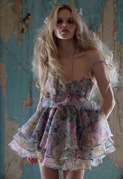 Dress designer women's clothing 2024 summer new mixed color butterfly herbal print mini dress fluffy skirt for women