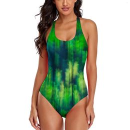 Women's Swimwear Bright Green Forest Swimsuit Sexy Abstract Blur Print One-Piece Push Up Swimsuits Elegant MonokiniBeachwear Gift