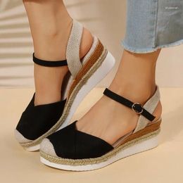 Dress Shoes Women Closed Toe Wedge Sandals Summer Buckle Strap Gladiator 2024 Woman Fashion Espadrilles