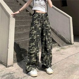 Women's Pants Capris Women Pants Vintage Hip-hop Camouflage Sweatpants High Strt Straight Y2k Overalls Loose Casual Strtwear Women Clothing Y240509