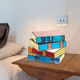 Table Lamps Atmosphere Desk Lamp Colored Glass Stacked Book For Bedroom Living Room