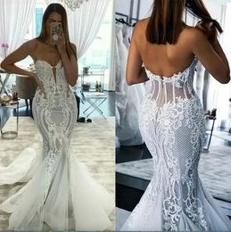 Mermaid Wedding Dresses Lace Applique Sweep Train Sweetheart Neckline Bridal Gowns Corset Back Vestidos De Novia Plus Size Beach