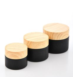 black frosted glass bottle jars cosmetic jars with woodgrain plastic lids PP liner 5g 10g 15g 20g 30 50g lip balm cream containers9777095