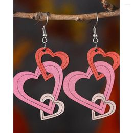 Dangle Earrings 1Pair Vintage Ombre Heart-Shaped Handwork Women Double-Sided Wooden Going Out Valentine's Day Accessories
