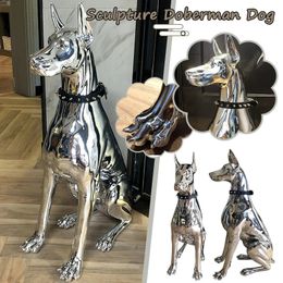 Home Decor Sculpture Doberman Dog Small Size Art Animal Statues Figurine Room 240508