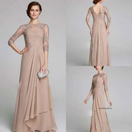 Modest Champagne Mother of the Bride Dresses Plus Size Ruched Lace Applique A Line Chiffon Wedding Guests Dress Mothers Formal Gowns 0509