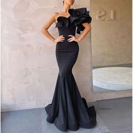 Vestido De Festa Mermaid Black Prom Long 2021 Satin Evening Party Dresses Gala 0509