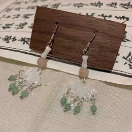 Dangle Chandelier Chinese Style Acrylic Fan Leaf Earrings for Women Beach Long Tassel Beads Handmade Enamel Earrings Bride Wedding Pendientes