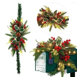 Decorative Flowers Christmas-inspired Wreath Led Glowing Christmas Mailbox Pine Cone Berry Green Leaves Indoor/outdoor For Holiday