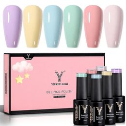 YOKEFELLOW 6PCS Pastel Gel Nail Polish Set Spring Summer Macaron Candy Sweet Color Soft Pink Yellow Purple 240509