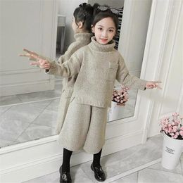 Clothing Sets Child Girls Set 2024 Autumn Teen Sweater Tops And Wid Leg Pants School Kids Tracksuit For Clothes 11 12