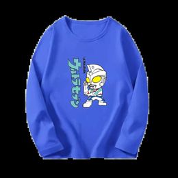 T-shirts 2024 Autumn Childrens Long sleeved T-shirt Cotton Dinosaur Robot Cartoon Top Boys and Girls T-shirtL2405