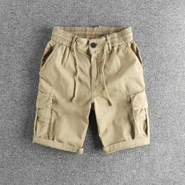 Men's Shorts Thr dimensional pocket design fl natural wash to do old cargo casual shorts mens woven cotton summer vintage quarter pants Y240507
