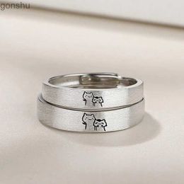 Couple Rings New Fashion 1 Pair of Kitten Lovers Ring Cute Silver Cat Open Ring Mens Adjustable Finger Ring Designer Jewelry Gift WX