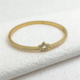 Bangle Women's Design Hollow Five-pointed Star Bracelet Elegant Micro-set Rhinestone Open Holiday Gift For Girlfriend