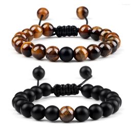 Strand 8mm Natural Stone Beads Bracelet For Women Men Handmade Lava Tiger Eye Bangle Woven Adjustable Rope Energy Healing Jewelry Gifts