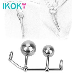 IKOKY Anal Vagina Double Ball Plug Belts Rope Hook Vagina Massager Butt Plug Stainless Steel Locking Sex Toys for Women Y181101068532384