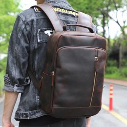 School Bags AETOO First Layer Cowhide Backpack Business Casual Bag Crazy Horse Leather Real Fashion Versatile