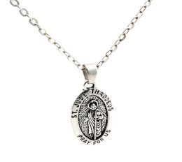MIC 12PCS Antiqued Silver Alloy ST JUDE THADDEUS Charms Pendant necklace Clavicle chain c118256218