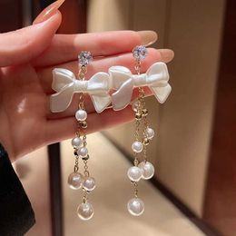 Dangle Chandelier Luxury Bow Pearl Tassel Earrings for Women Bijoux Trendy Bridal Drop Dangling Earrings Statement High Jewellery Gifts