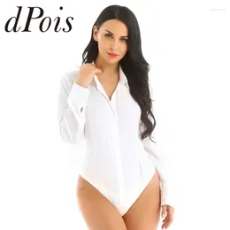 Women's Swimwear Womens One-Piece Turn-down Collar Long Sleeve Button Down Easy Care Work Bodysuit Shirt Office Party Daily Club Wear