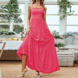 Casual Dresses 2024 Bohemian Large Hem Waist Cinched Dinner Party Ress With Open Back Suspender Temperament Sexy Holiday Beach Dress YSQ08