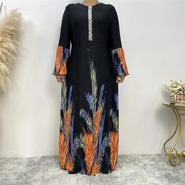 Ethnic Clothing Ice Silk Summer Dress Fashion Printed Bead Abaya For Women Loose Large Size Muslim Islamic Arabia Dubai Kaftan