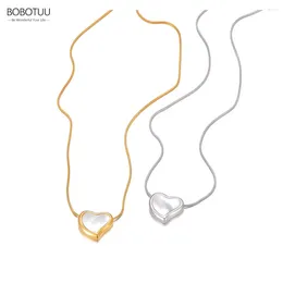 Pendant Necklaces BOBOTUU Stylish Natural Shell Heart Necklace For Women Trendy 18K PVD Plated Stainless Steel Charm Neck Jewellery BN23056